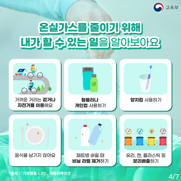 온실가스를 줄이기 위해 내가 할 수 있는 일을 알아보아요